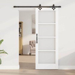 Porte coulissante avec kit de matériel Blanc 73.5x198.5 cm Bois massif en pin 