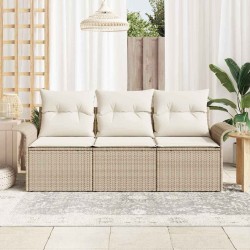 Ensemble de canapé de jardin 3 pièces avec coussins Beige Rattan Poly 