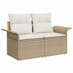 Ensemble de canapé de jardin 3 pièces avec coussins Beige Rattan Poly 
