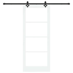 Porte Coulissante avec Matériel Blanc 86x211 cm Bois Massif de Pin 