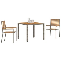Ensemble de salle à manger de jardin 3 pièces gris en rotin synthétique et acacia 