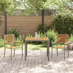 Ensemble de salle à manger de jardin 3 pièces gris en rotin synthétique et acacia 