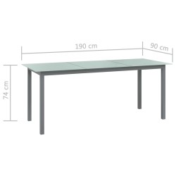 Table de jardin Gris clair 190x90x74 cm Aluminium et verre 