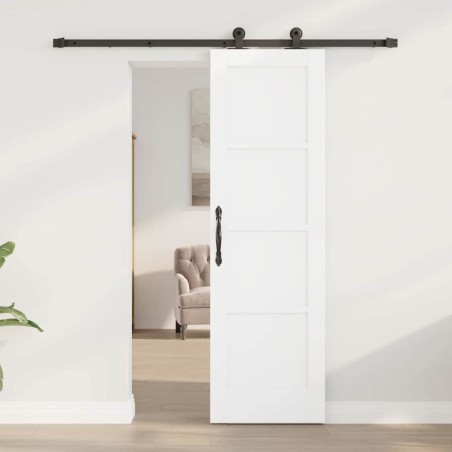 Porte coulissante avec quincaillerie blanche 61x198,5 cm en bois massif de pin 