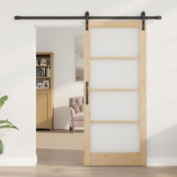 Porte coulissante avec kit quincaillerie 'ORKDAL'en bois massif & verre 