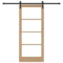 Porte coulissante avec kit quincaillerie 'ORKDAL'en bois massif & verre 