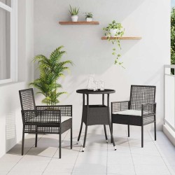 Ensemble de Salle à Manger de Jardin 3 Pièces Noir Poly Rotin 
