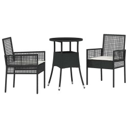 Ensemble de Salle à Manger de Jardin 3 Pièces Noir Poly Rotin 