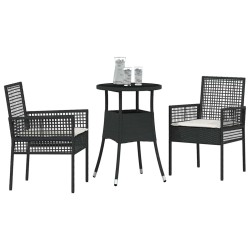 Ensemble de Salle à Manger de Jardin 3 Pièces Noir Poly Rotin 