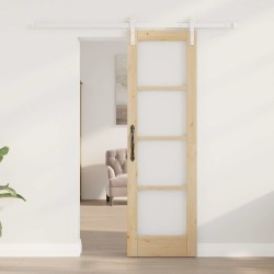 Porte coulissante avec quincaillerie "ORKDAL" en bois massif et verre 