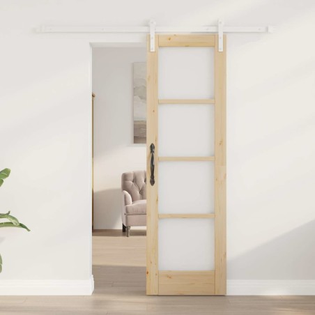 Porte coulissante avec quincaillerie "ORKDAL" en bois massif et verre 
