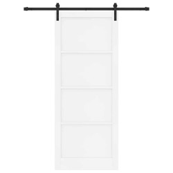 Porte Coulissante avec Kit de Quincaillerie Blanche 93x232 cm en Bois Massif de Pin 