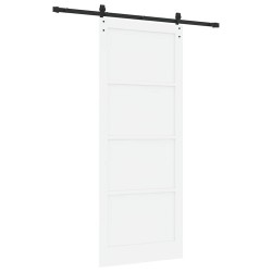 Porte Coulissante avec Kit de Quincaillerie Blanche 93x232 cm en Bois Massif de Pin 