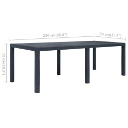 Table de jardin Anthracite 220x90x72 cm Plastique Aspect rotin 