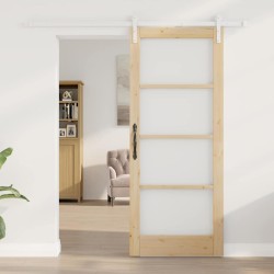 Porte Coulissante avec Set de Matériel 'ORKDAL'Bois Massif & Verre 