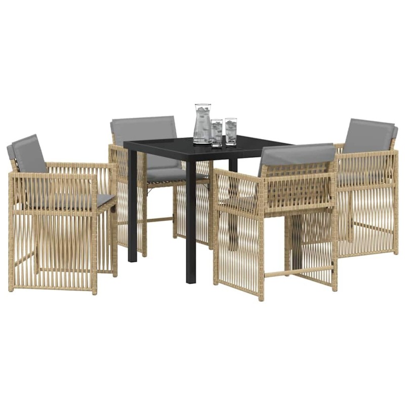 Ensemble de salle à manger de jardin 5 pièces avec des coussins en rotin synthétique beige. 