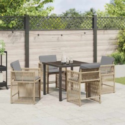 Ensemble de salle à manger de jardin 5 pièces avec des coussins en rotin synthétique beige. 