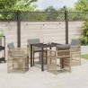 Ensemble de salle à manger de jardin 5 pièces avec des coussins en rotin synthétique beige. 