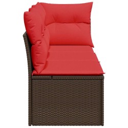 Canapé de jardin 3 places en poly rattan marron avec coussins. 