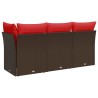 Canapé de jardin 3 places en poly rattan marron avec coussins. 