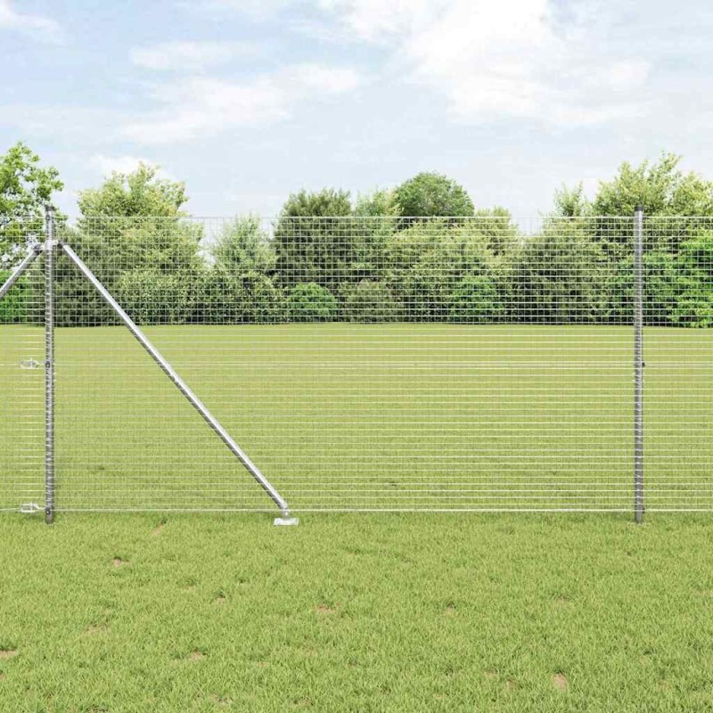 Clôture en fil soudé avec 13 poteaux à pointe 1,2x25 m en acier galvanisé 