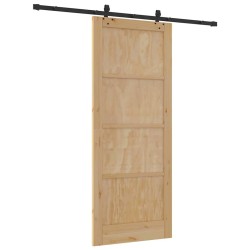 Porte coulissante avec ensemble de quincaillerie 86x211 cm en bois solide de pin 