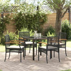 Ensemble de salle à manger de jardin , 5 pièces, avec coussins en poly raton noir 