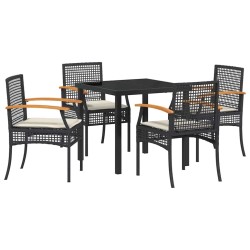 Ensemble de salle à manger de jardin , 5 pièces, avec coussins en poly raton noir 