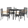 Ensemble de salle à manger de jardin , 5 pièces, avec coussins en poly raton noir 