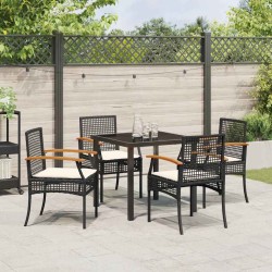 Ensemble de salle à manger de jardin , 5 pièces, avec coussins en poly raton noir 