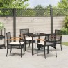 Ensemble de salle à manger de jardin , 5 pièces, avec coussins en poly raton noir 
