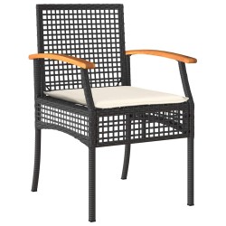 Ensemble de salle à manger de jardin , 5 pièces, avec coussins en poly raton noir 