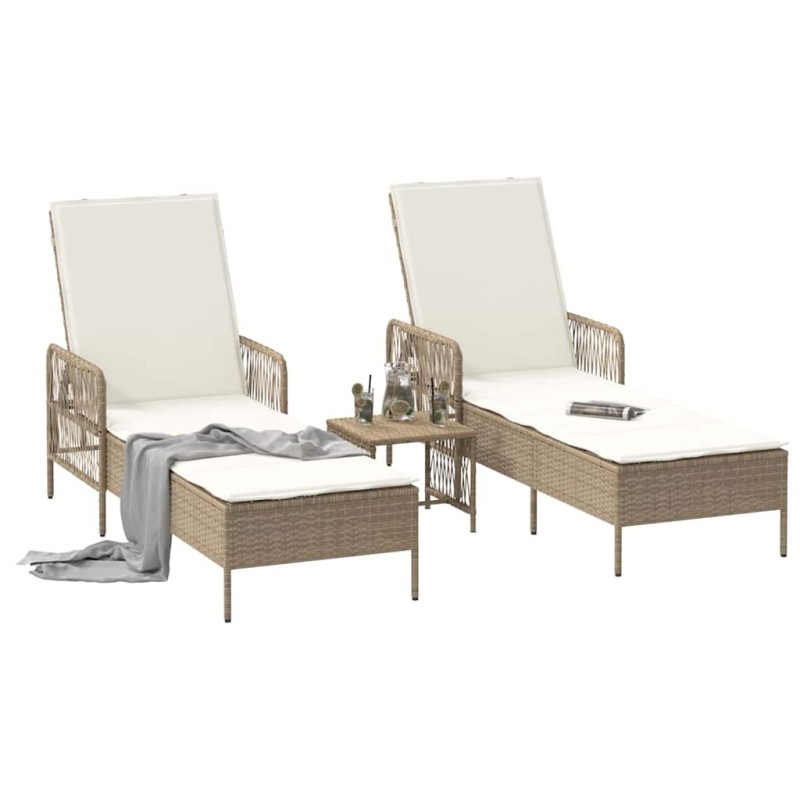 Ensemble de chaises longues Ensemble de 3 Beige et crème 