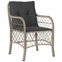 Ensemble de jardin 3 pièces avec coussins en poly rotin gris clair 