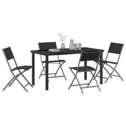 Set de repas de jardin 5 pièces en textilène noir et acier 