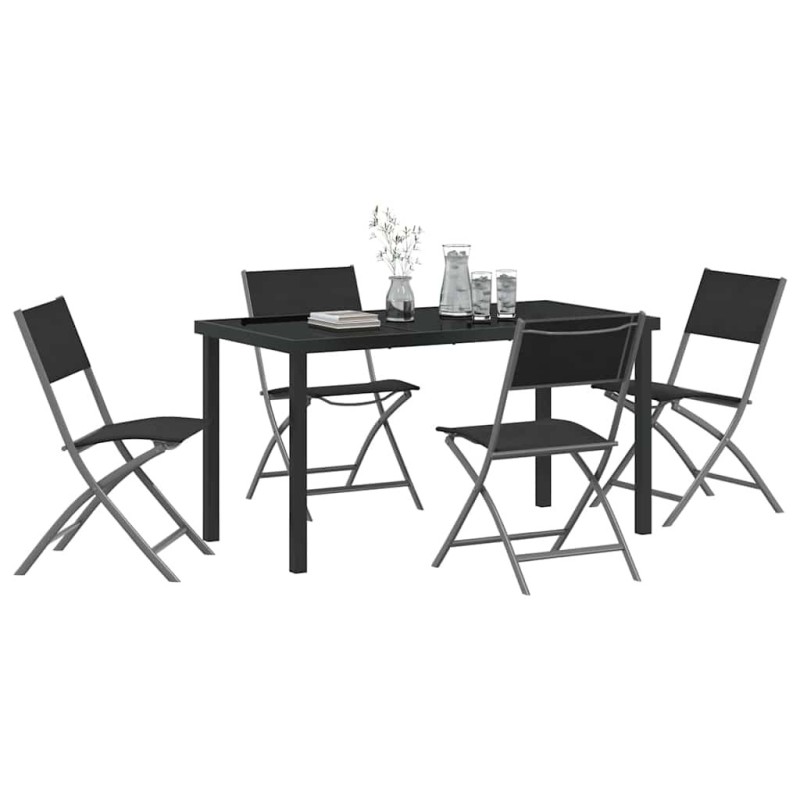 Set de repas de jardin 5 pièces en textilène noir et acier 