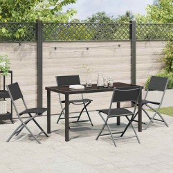 Set de repas de jardin 5 pièces en textilène noir et acier 