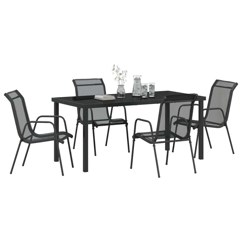 Ensemble de salle à manger de jardin 5 pièces en Textilène noir et acier. Ensemble de salle à manger de jardin 5 pièces en Textilène noir et acier.