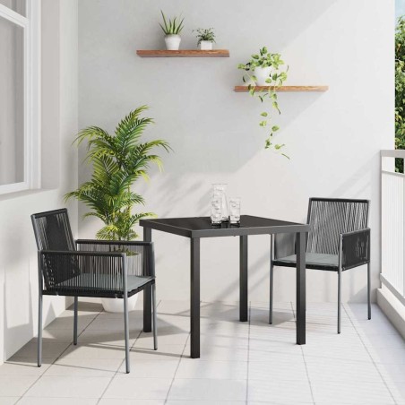 Ensemble de jardin de 3 pièces avec coussins, noir, en rattan polyuréthane 