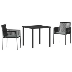 Ensemble de jardin de 3 pièces avec coussins, noir, en rattan polyuréthane 