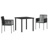 Ensemble de jardin de 3 pièces avec coussins, noir, en rattan polyuréthane 