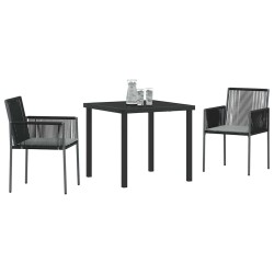 Ensemble de jardin de 3 pièces avec coussins, noir, en rattan polyuréthane 