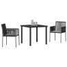 Ensemble de jardin de 3 pièces avec coussins, noir, en rattan polyuréthane 