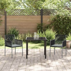 Ensemble de jardin de 3 pièces avec coussins, noir, en rattan polyuréthane 
