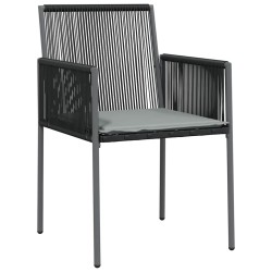 Ensemble de jardin de 3 pièces avec coussins, noir, en rattan polyuréthane 
