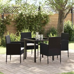 Ensemble de jardin 5 pièces avec coussins en poly rotin noir 