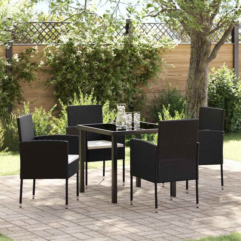 Ensemble de jardin 5 pièces avec coussins en poly rotin noir 