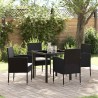 Ensemble de jardin 5 pièces avec coussins en poly rotin noir 