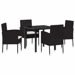 Ensemble de jardin 5 pièces avec coussins en poly rotin noir 