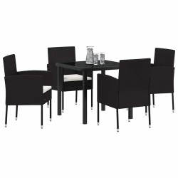 Ensemble de jardin 5 pièces avec coussins en poly rotin noir 